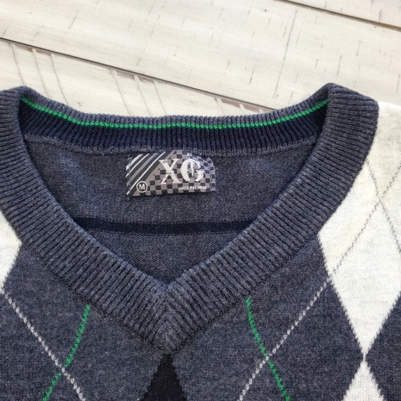 Grey wool pullover diamond pattern V.neck Longsleeve sweater for men size m - Picture 3 of 5